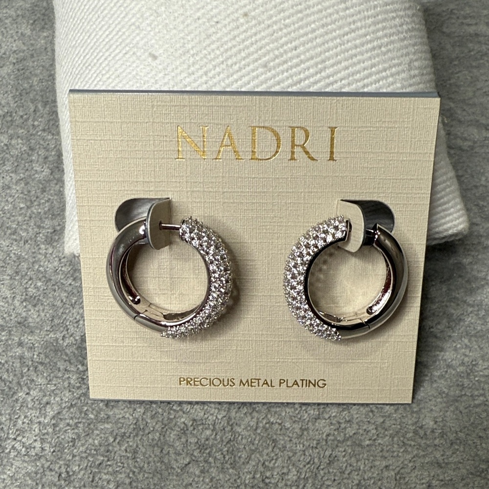 Nadri Cleo Pave Hoop Earrings in Silver NWT - Picture 2 of 4